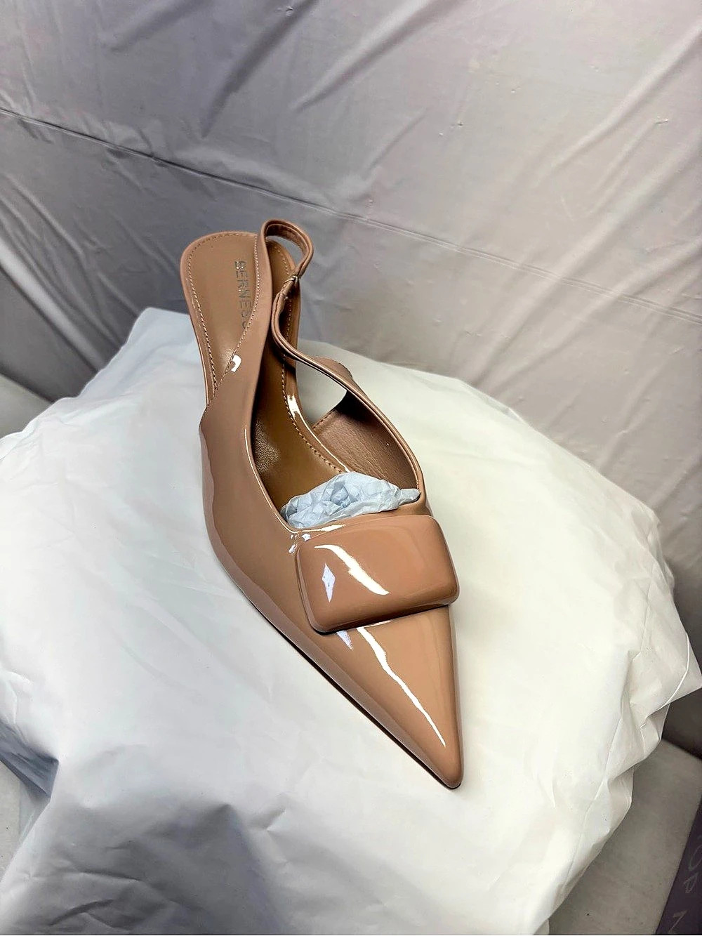 Berness Promise Patent Slingback Heels with Buckle Accent Brown US 10